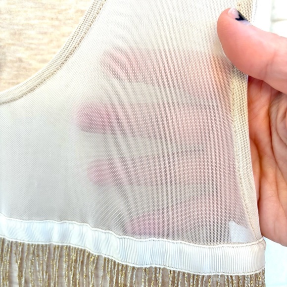 Cupio Cream and Gold Fringe Flapper Sheer Party Tank Top Medium Mobwife - Picture 5 of 7